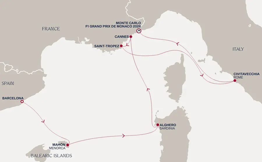 Explora I Extended Journey Vom sonnigen Mittelmeer zum legendren Rennwochenende in Monaco - Routenbild