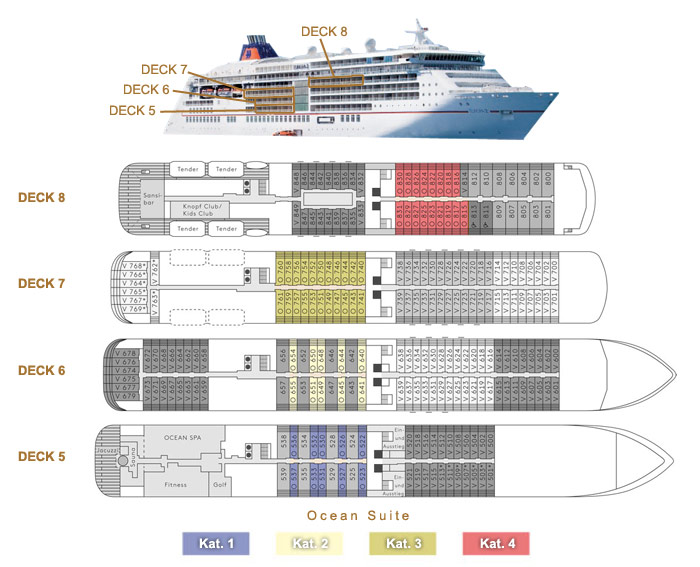 Ocean Suite 1 / 2 / 3 / 4 / 2 Solo / 4 Solo - MS EUROPA 2 - Lage