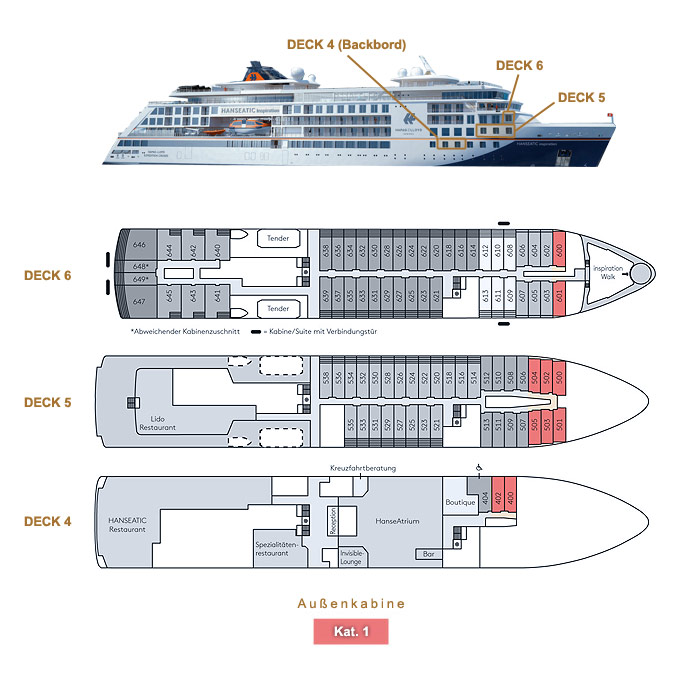 Außenkabine K01 - HANSEATIC spirit - Lage