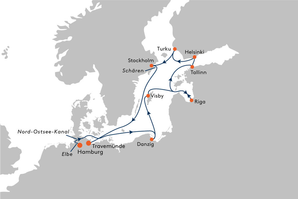 MS EUROPA EUR2313 Einzelreisende-Special & 2 für 1 Special für September-Geburtstagskinder - Hochsommer im Mare Baltikum - Routenbild