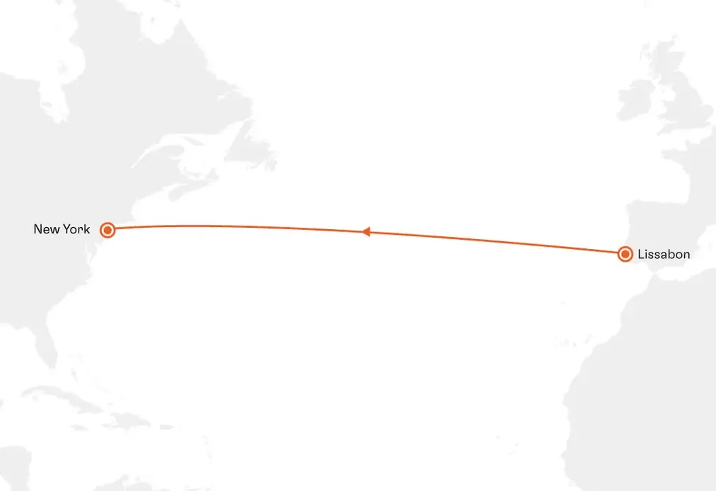 MS EUROPA EUR2627 20% Erm��igung (SILBER-Tarif) - Nonstop vom Tejo zum Big Apple - Routenbild