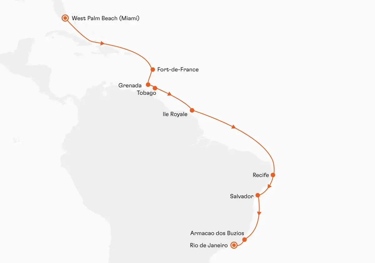 MS EUROPA EUR2701 20% Erm��igung (SILBER-Tarif) - Vom Ocean Drive an die Copacabana - Routenbild