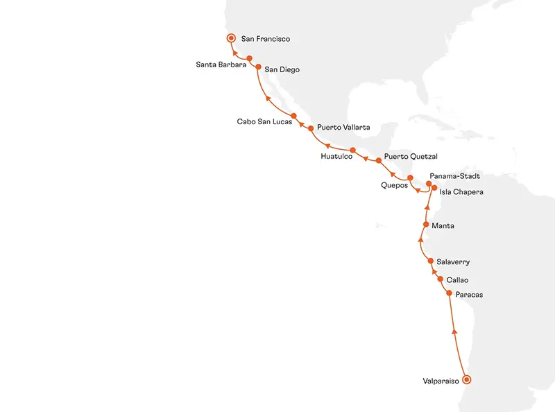 MS EUROPA EUR2703 20% Erm��igung (SILBER-Tarif) - Die vielf�ltige Westk�ste des amerikanischen Kontinents - Routenbild