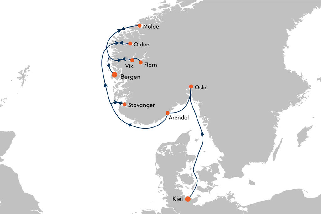 MS EUROPA 2 EUX2320 10. Geburtstag - Norwegens faszinierende Fjordwelt - Routenbild