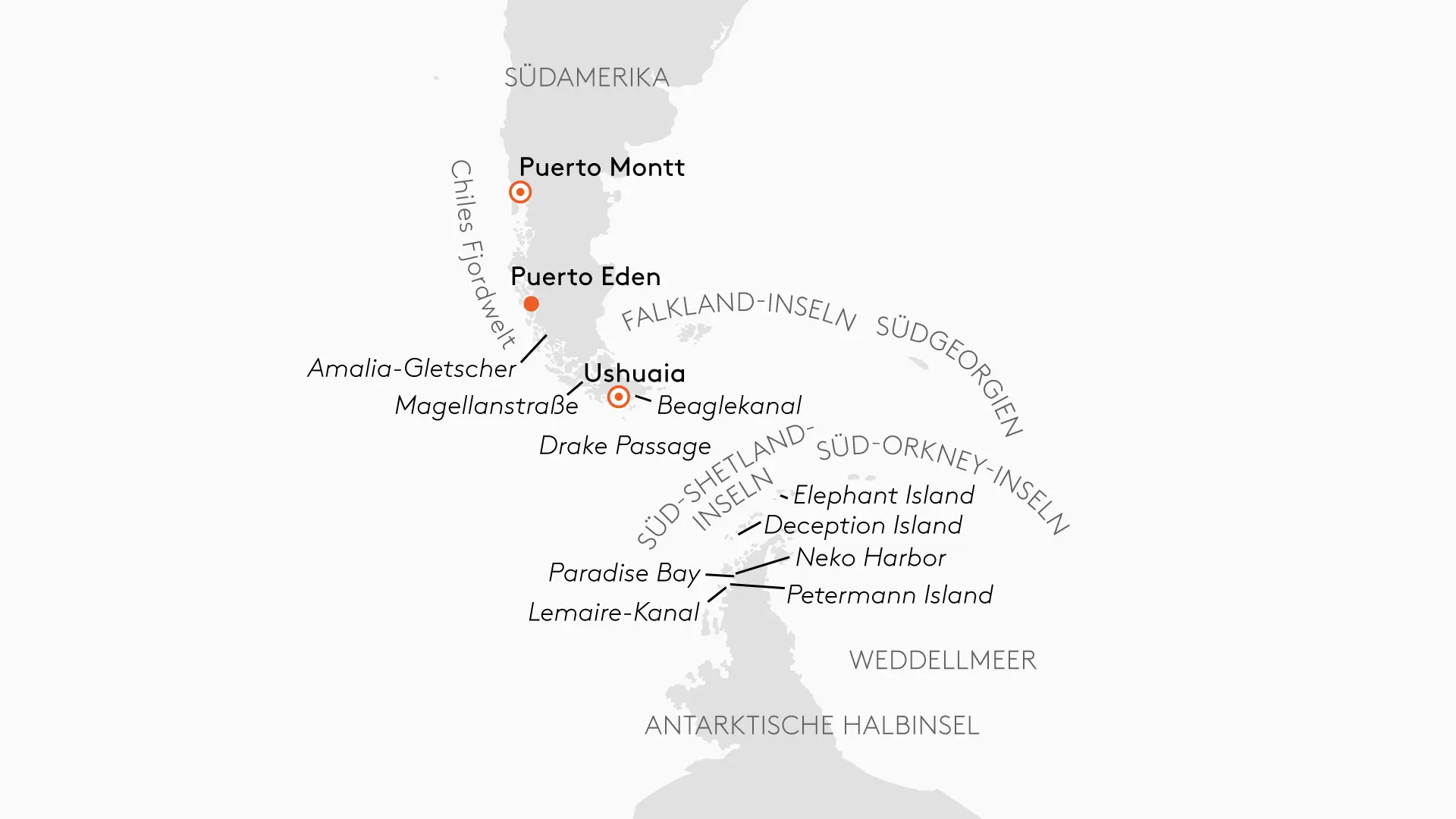 HANSEATIC inspiration INS2602 Silber-Tarif & Frhbucherrabatt verlngert - Expedition Antarktis mit Chiles Fjordwelt - Routenbild