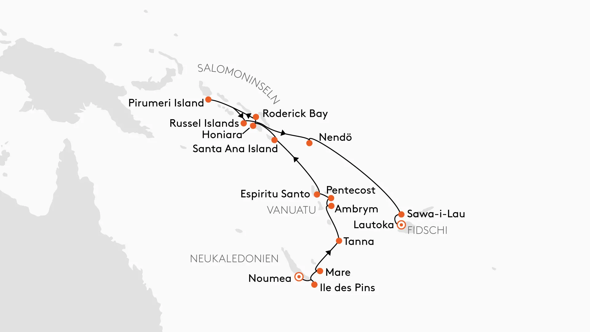 HANSEATIC inspiration INS2605 5% Ermigung - Expedition Vanuatu und Salomoninseln - Routenbild
