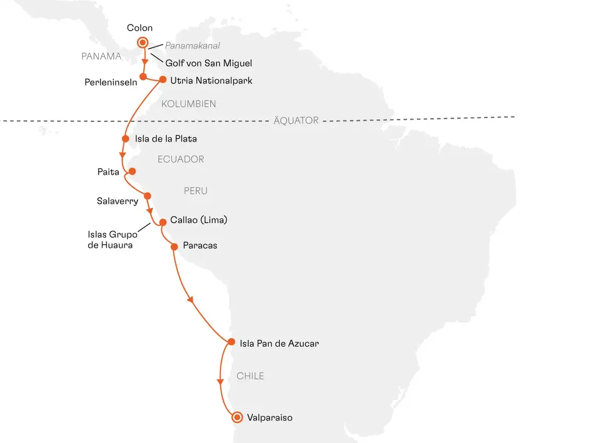 HANSEATIC inspiration INS2617 20% Erm��igung (SILBER-Tarif) & Single - Expedition S�damerika mit Panamakanal - Routenbild