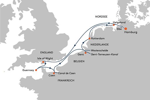 HANSEATIC nature NAT2332 Kurzreise Westeuropa: Neuland ganz nah - von Hamburg nach Hamburg - Routenbild