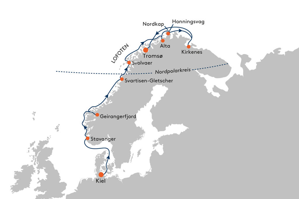HANSEATIC nature NAT2435 Polarlicht-Abenteuer Norwegen - 25% Rabatt - Routenbild
