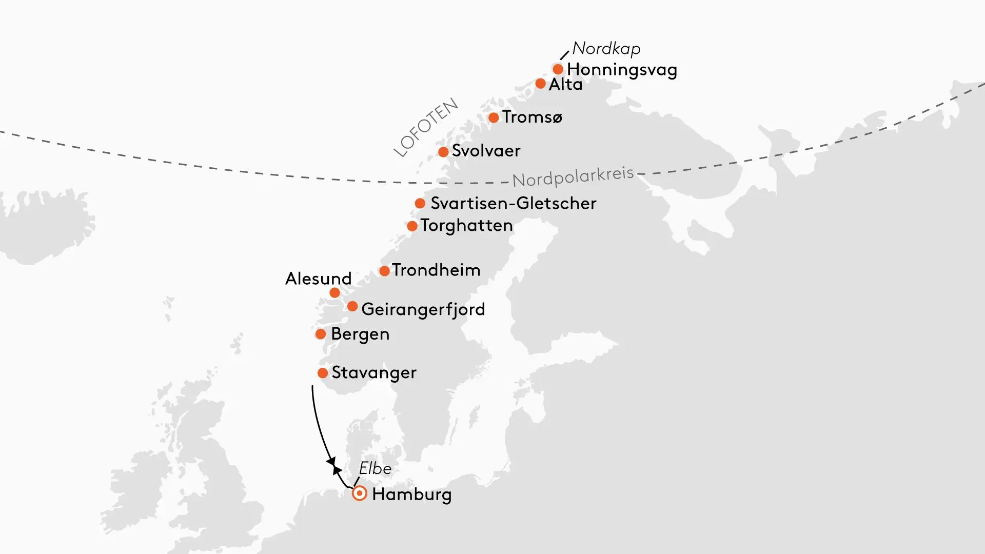 HANSEATIC nature NAT2524 15% Ermigung & Single-Special: Polarlicht-Abenteuer Norwegen - Weie Welt der funkelnden Abenteuer - Routenbild