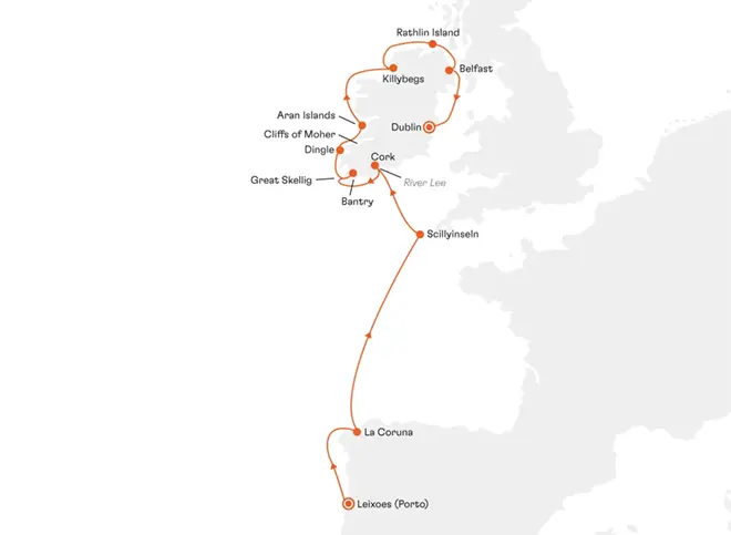 HANSEATIC nature NAT2611 20% Erm��igung (SILBER-Tarif) - Rund um Irland - Routenbild