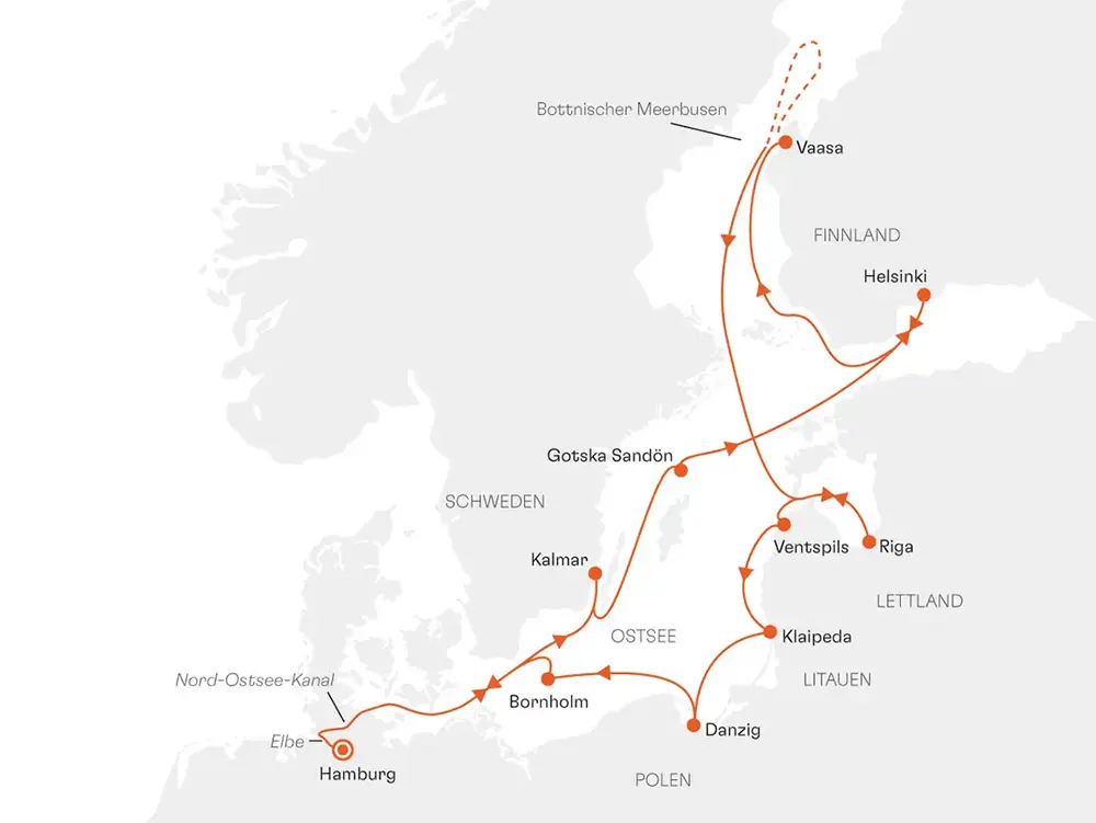 HANSEATIC nature NAT2706 15% Ermäßigung (SILBER-Tarif) - Skandinavien und Baltikum: Über Ostern unterwegs auf neuen Wegen - Routenbild