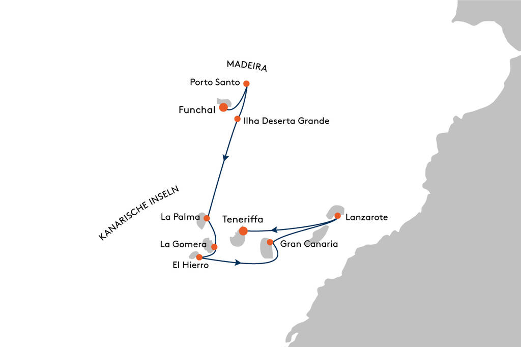 HANSEATIC spirit SPI2418 Expeditionhoch3 - Kurzreise Madeira und Kanaren - Makaronesien - Routenbild
