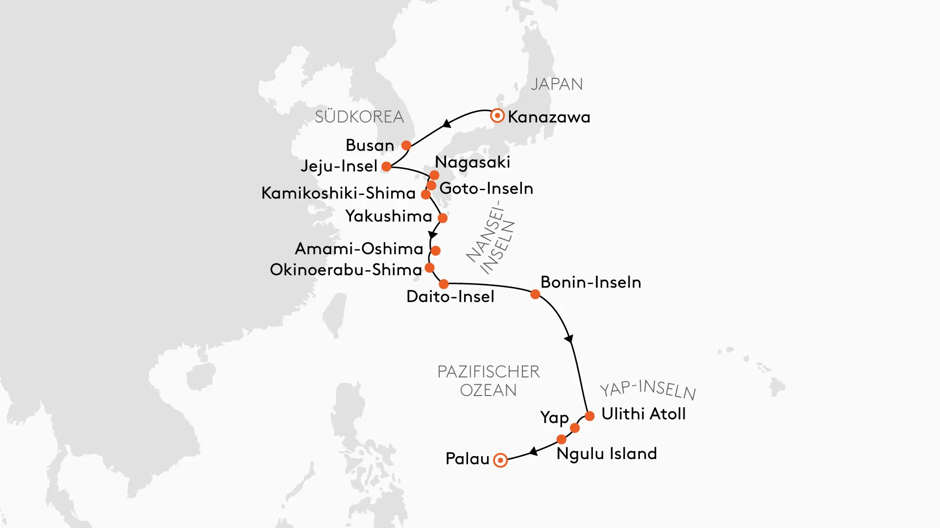 HANSEATIC spirit SPI2519 15% Ermigung - Sdkorea, Japan und Mikronesien - Routenbild