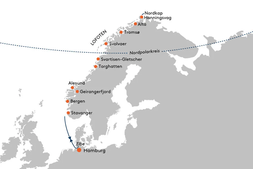Polarlicht-Abenteuer Norwegen - Routenbild