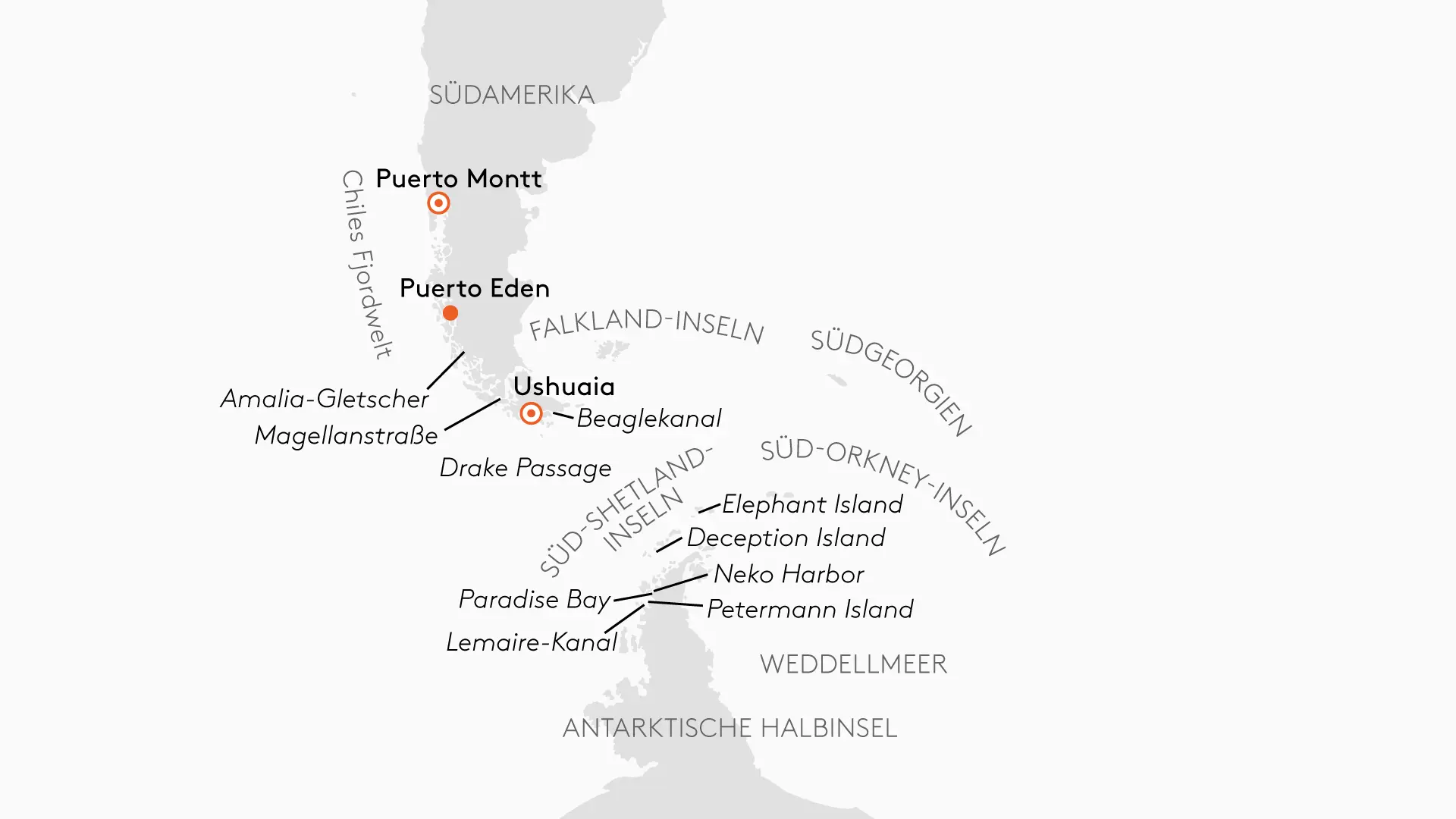 HANSEATIC spirit SPI2600 Silber-Tarif & Frhbucherrabatt - Expedition Antarktis mit Chiles Fjordwelt - Routenbild