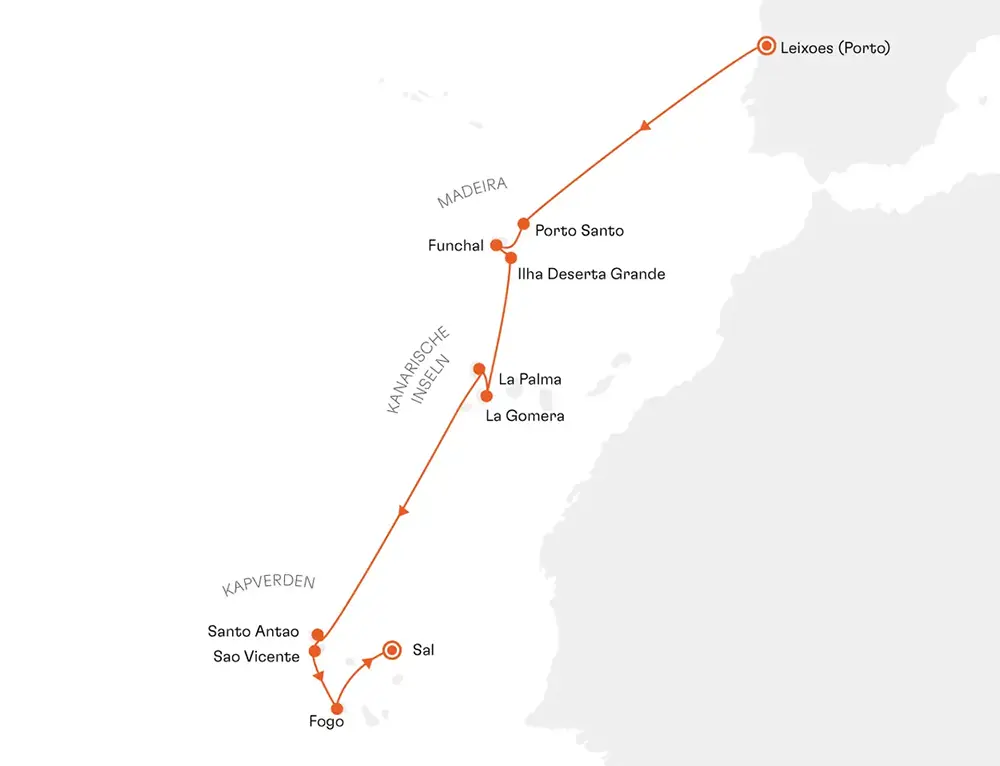HANSEATIC spirit NAT2706 20% Ermäßigung (SILBER-Tarif) - Expedition Madeira, Kanaren und Kapverden - Routenbild