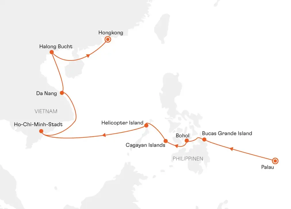 HANSEATIC spirit SPI2707 20% Ermäßigung (SILBER-Tarif) - Philippinen und Vietnam: Neuland in Südostasien - Routenbild