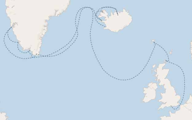 Seven Seas Splendor SPL230807 16 Nächte Färöer-Inseln, Grönland, Island - 2-Kategorie-Upgrade Spezial - Routenbild