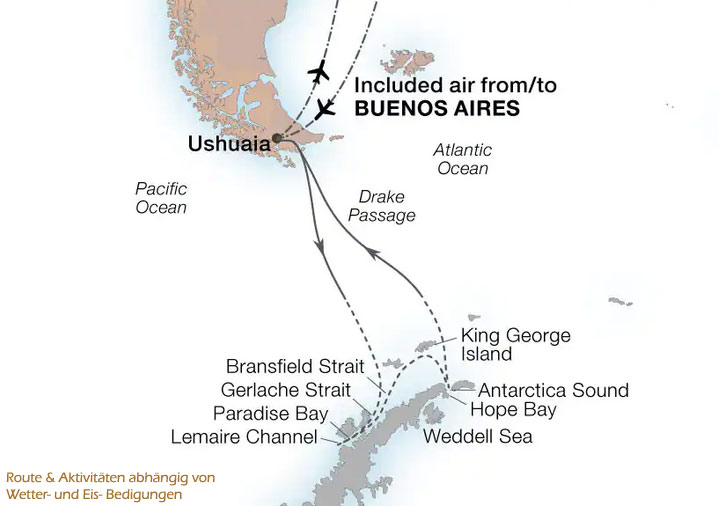 Seabourn Venture S3J10AAN2 The Great White Continent - Routenbild