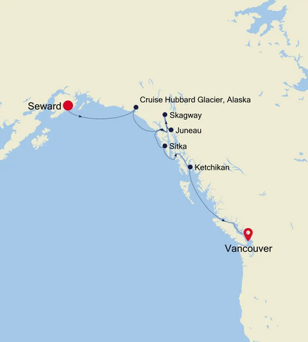Silver Muse SM230817007 Seward (Anchorage, Alaska) nach Vancouver - Routenbild